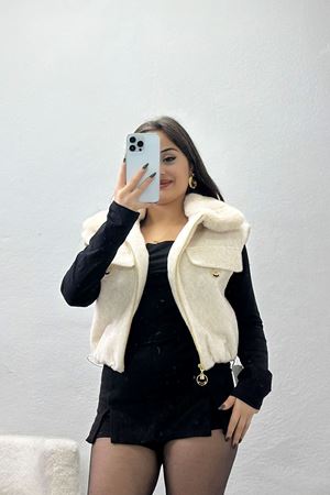 Ressam Yaka Kürklü Stoperli Yelek Taş - 31770.1322.