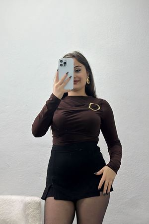 Drapeli Tokalı Bluz Acıkahve - 70795.148.