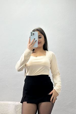 U Yaka Kompak Likralı Body Açıkbej - 90934.1878.