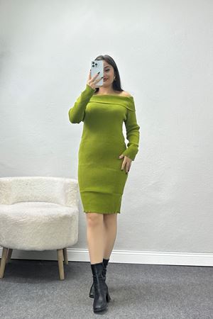 Madonna Yaka Triko Elbise Fıstıkyeşili - 42546.1765.