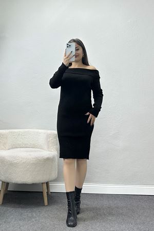 Madonna Yaka Triko Elbise Siyah - 42546.1765.