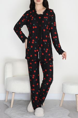 Süet 3'Lü Pijama Set Siyahkiraz - 798.1287.