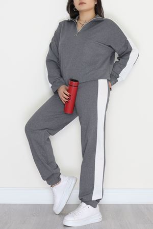 Fermuarlı 2 İplik Büyük Beden Eşofman Takımı Füme - 50785.1857.