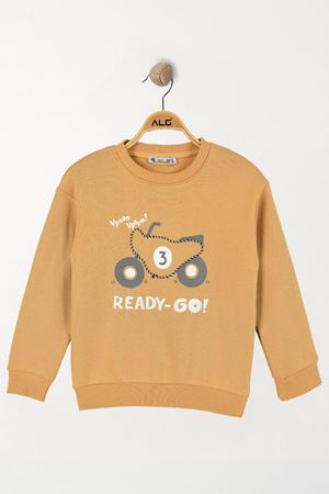 6-9 Yaş Baskılı 3 İp Şardonlu Sweatshirt Hardal - 2264189.1576.