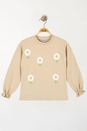 6-9 Yaş Kız Çocuk Çiçek Nakışlı Sweat Bej - 6264158.1576.