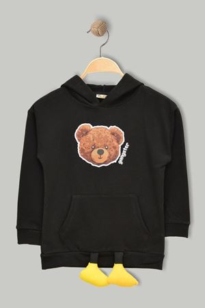2 İp Şardonlu 3-7 Yaş Kapşonlu Sweat Siyah - 224518.1576.