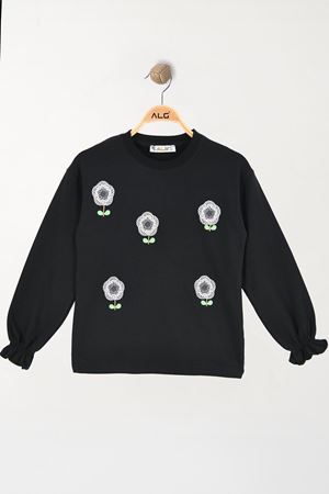 6-9 Yaş Kız Çocuk Çiçek Nakışlı Sweat Siyah - 6264158.1576.