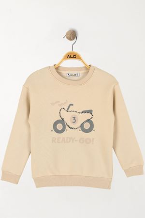 6-9 Yaş Baskılı 3 İp Şardonlu Sweatshirt Bej - 2264189.1576.