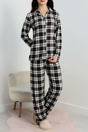 Düğmeli Süet Pijama Takımı Beyazekose - 450.1287.