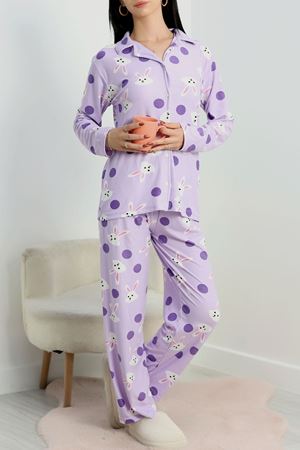 Düğmeli Süet Pijama Takımı Mortavşan - 450.1287.