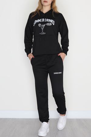 2 İplik Baskılı Eşofman Takımı Siyahekru - 31311.1878.