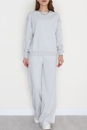 Şeritli Fiyonklu 2 İplik Eşofman Takımı Gri - 50788.1857.