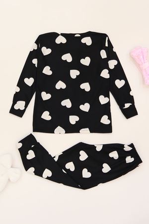 3-14 Yaş Süet Manşetli Alt Üst Aynı Takım Siyahbeyazkalp - 410.1287.