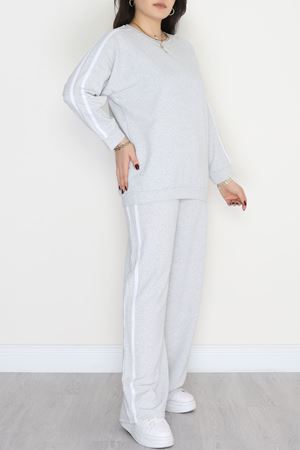 Şeritli 2 İplik Büyük Beden Eşofman Takımı Gri - 50787.1857.