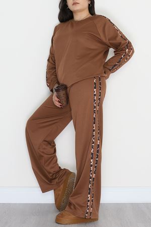 Şeritli 2 İplik Büyük Beden Eşofman Takımı Kahve - 50784.1857.