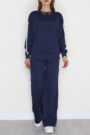 Şeritli Fiyonklu 2 İplik Eşofman Takımı Lacivert - 50788.1857.