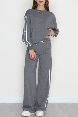 Şeritli Fiyonklu 2 İplik Eşofman Takımı Füme - 50788.1857.