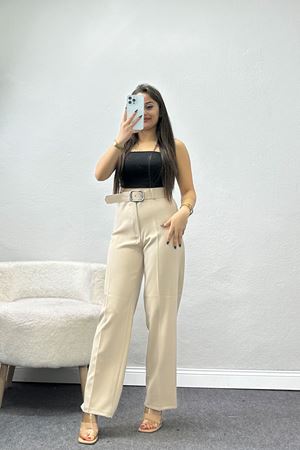Kemerli Palazzo Pantolon Bej - 24194.1397.
