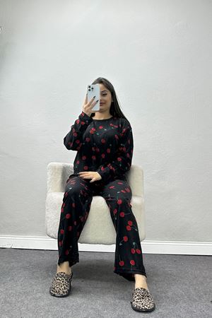 Süet Alt Üst Aynı Pijama Takımı Siyahkiraz - 118.1287.