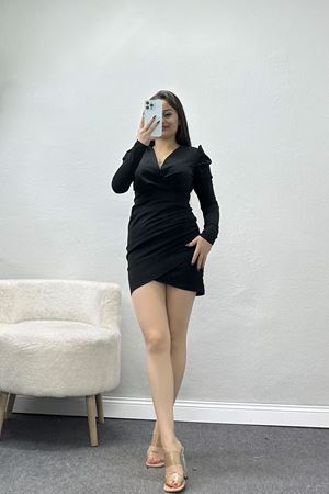 Prenses Kol İthal Krep Elbise Siyah - 581930.1592.