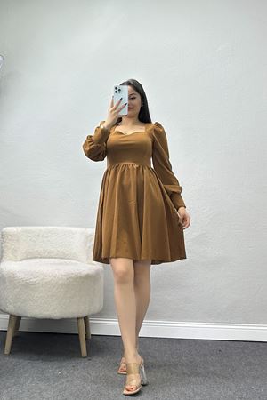 İthal Krep Kloş Elbise Kahve - 582293.1592.