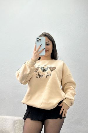 3 İplik Bisiklet Yaka Sweat Bej - 42236.1878.