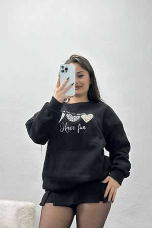 3 İplik Bisiklet Yaka Sweat Siyah - 42236.1878.