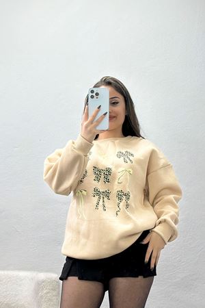 3 İplik Baskılı Sweat Bej - 42244.1878.