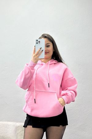 3 İplik Kanguru Cepli Kapşonlu Sweat Pembekoyupembe - 42247.1878.