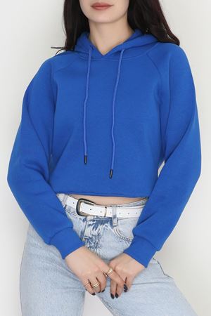 3 İplik Kapşonlu Crop Sweat Mavi - 20959.1878.