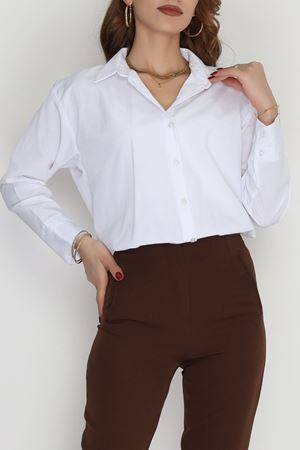 Çift Düğme Manşetli Terikoton Beyaz - 90157.1949.