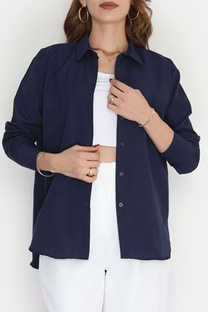 Çift Düğme Manşetli Terikoton Lacivert - 90157.1949.