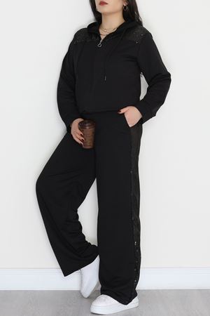 Pul Detay 2 İplik Büyük Beden Eşofman Takımı Siyah - 50804.1857.