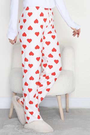 Desenli Süet Pijama Altı Beyazkırmızıkalp - 103.1287.