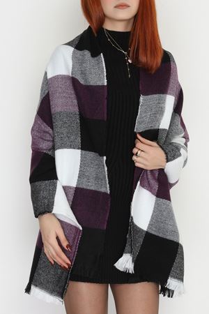 Desenli Kaşe Şal Mürdümsiyah - 70811.750.