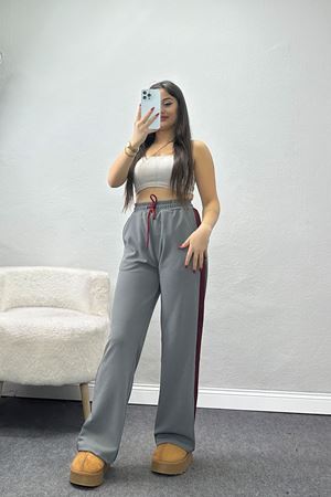 Şerit Detaylı Zra Krep Lastikli Pantolon Antrasitbordo - 31441.1837.