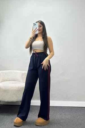 Şerit Detaylı Zra Krep Lastikli Pantolon Lacivertbordo - 31441.1837.