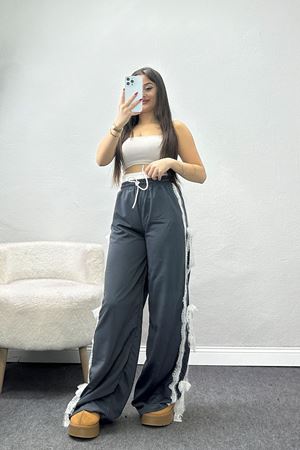 Dantel Şeritli 2 İplik Eşofman Altı Füme - 50798.1857.