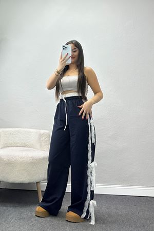 Dantel Şeritli 2 İplik Eşofman Altı Lacivert - 50798.1857.