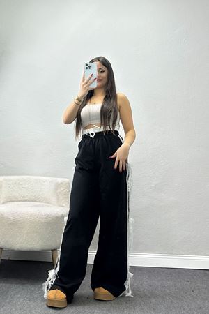 Dantel Şeritli 2 İplik Eşofman Altı Siyah - 50798.1857.