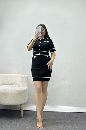 Kısa Kollu Etekli Triko Takım Siyah - 2360.1765.