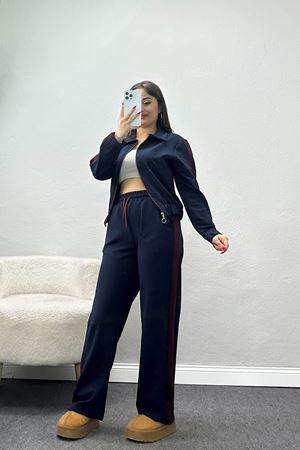 Şerit Detaylı Zra Krep Kumaş İkili Takım Lacibordo - 31442.1837.