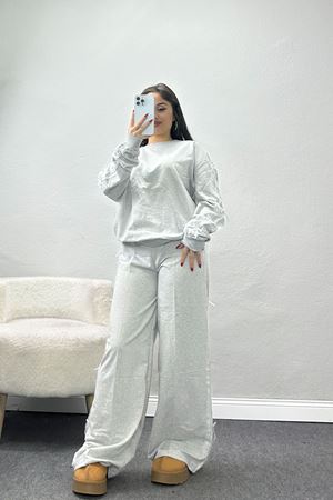 Dantel Şeritli 2 İplik Eşofman Takımı Gri - 50801.1857.