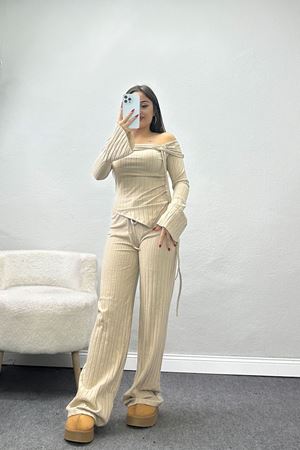 Madonna Yaka Likralı İnterlok Fitilli Takım Bej - 90967.1748.