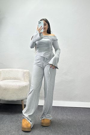 Madonna Yaka Likralı İnterlok Fitilli Takım Gri - 90967.1748.