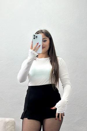 Bisiklet Yaka Parmak Geçmeli Viskon Body Beyaz - 40075.599.