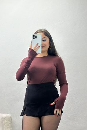 Bisiklet Yaka Parmak Geçmeli Viskon Body Kahve - 40075.599.