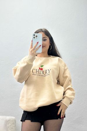 3 İplik Bisiklet Yaka Sweat Bej - 42235.1878.