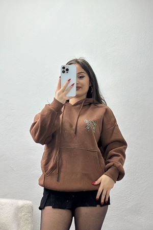 3 İplik Kanguru Cepli Kapşonlu Sweat Kahve - 42251.1878.