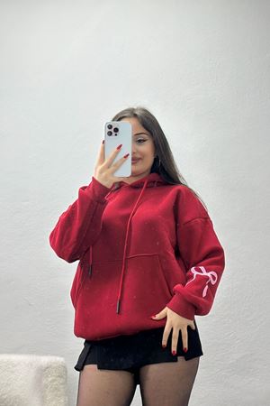 3 İplik Kanguru Cepli Kapşonlu Sweat Bordo - 42252.1878.